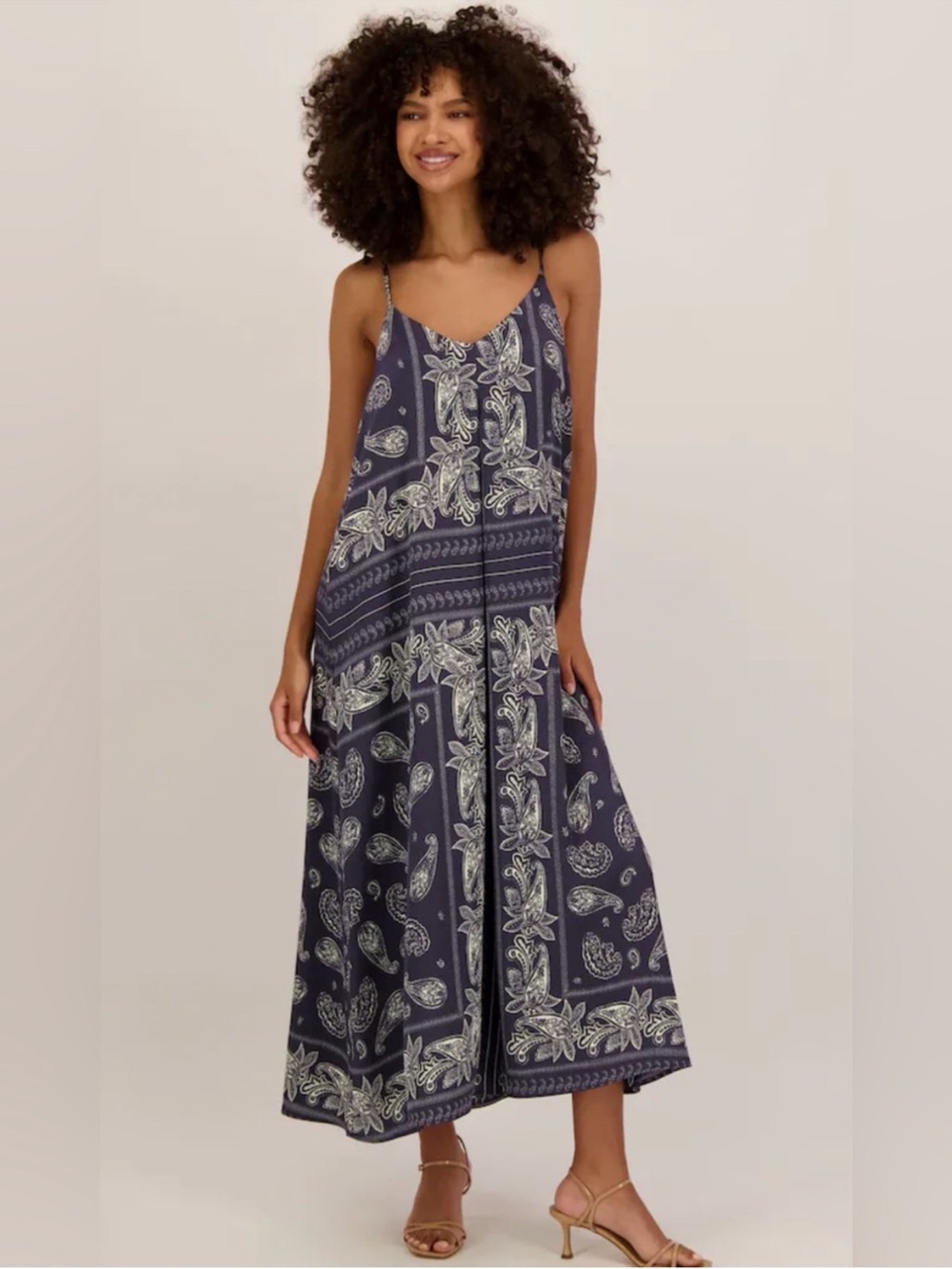 Molly Bracken Navy Paisley Maxi Slip Dress | Size Small